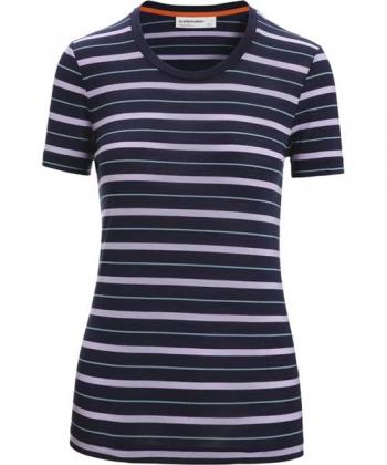 Icebreaker W WAVE SS TEE STRIPE (midnight navy/purple gaze)